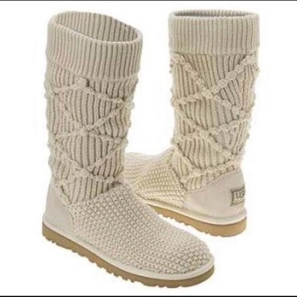 UGG Shoes - Ugg classic Argyle Knit Cream Boots